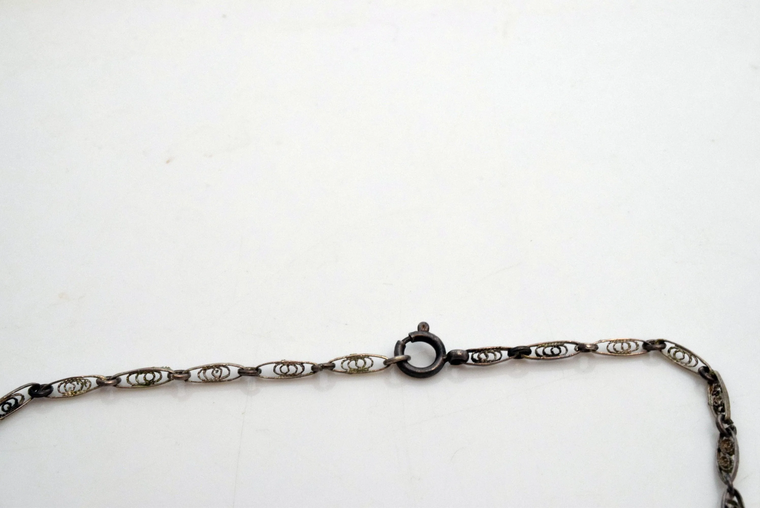 Vintage Silver Filigree Turkish Necklace with Tassel